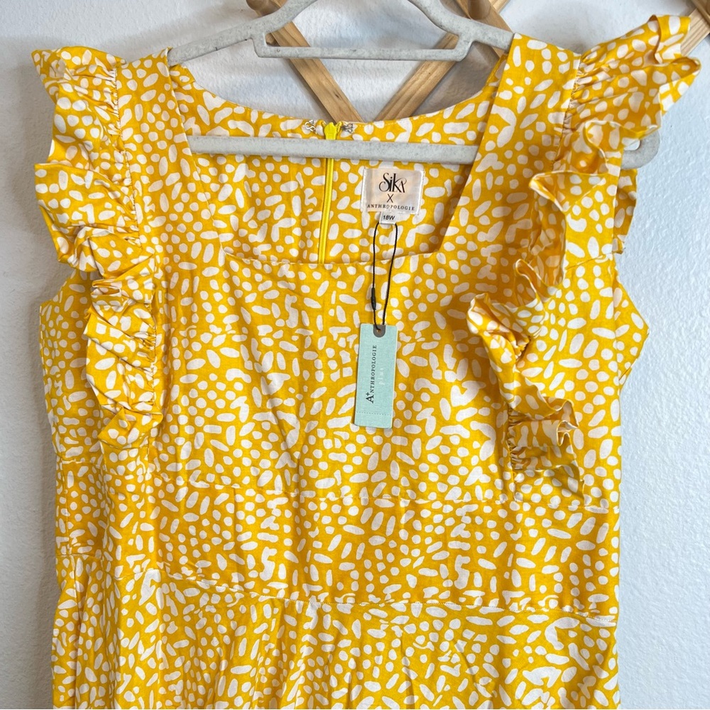 SIKA x Anthropologie Marigold Yellow White Ruffled Sleeve Maxi Dress - Picture 5 of 12
